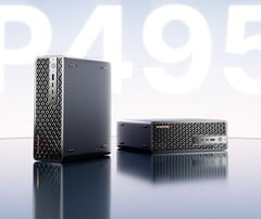 A imagem mostra o mini PC minisforum MS-S1, que tem apenas 3,5 L de volume e conta com a APU Gorgon Halo de maior desempenho 
