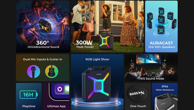 O alto-falante oferece até 300 watts de pico