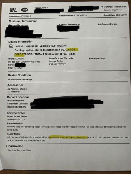 Declaração de reparo da Best Buy para o Lenovo Legion 5