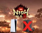 Logotipo de Nioh 3 mostrado acima dos consoles PS5 e Xbox