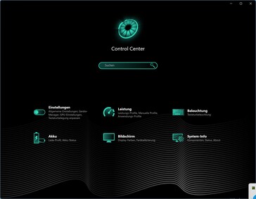 Menu principal do Control Center