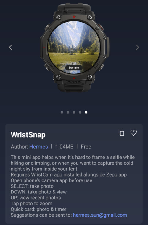 O aplicativo WristSnap Mini para Smartwatches Amazfit