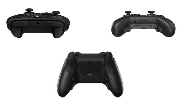 O ROG Raikiri II Xbox Wireless Controller possui pontos de contato para o suporte de carregamento e interruptores de modo para o tipo de conexão e dispositivo. (Fonte da imagem: Asus ROG)