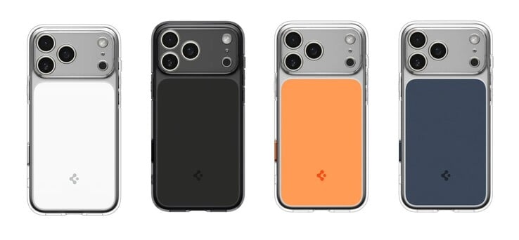 O Ultra Hybrid T está disponível em três opções de cores que combinam com o iPhone 17 Pro (Max), além de uma variante extra em preto. (Fonte da imagem: Spigen, editado)