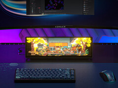 O Corsair Xeneon Edge sendo usado sob um monitor primário. (Fonte da imagem: Corsair)