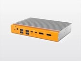 O mini PC sem ventoinha OnLogic Helix 320 pode ser equipado com uma CPU Intel de até 8 núcleos e apresenta uma estrutura em alumínio na cor prateada e um acabamento laranja na parte frontal