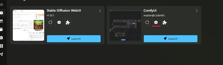 Uma captura de tela do hub de pacotes do Stability Matrix com as configurações destacadas em vermelho no bloco ComfyUI. (Fonte da imagem: Captura de tela do Windows)
