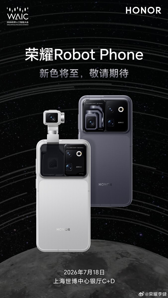 O Honor Robot Phone será lançado na China em 18 de julho de 2026.
