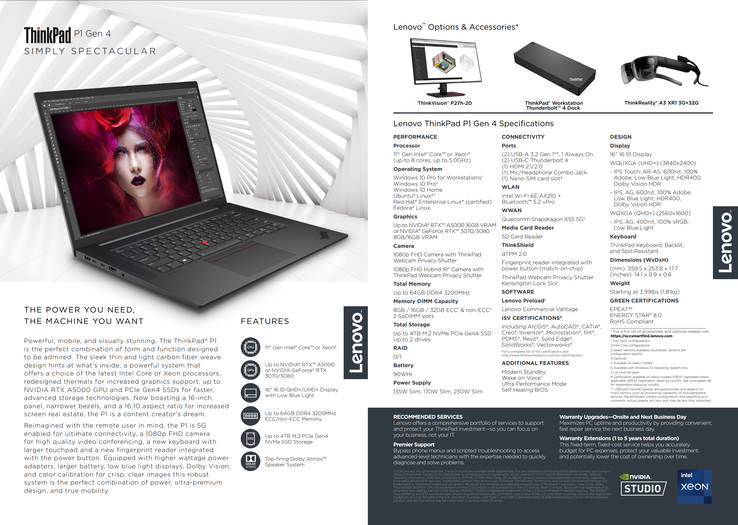 Lenovo ThinkPad P1 Gen 4 - especificações