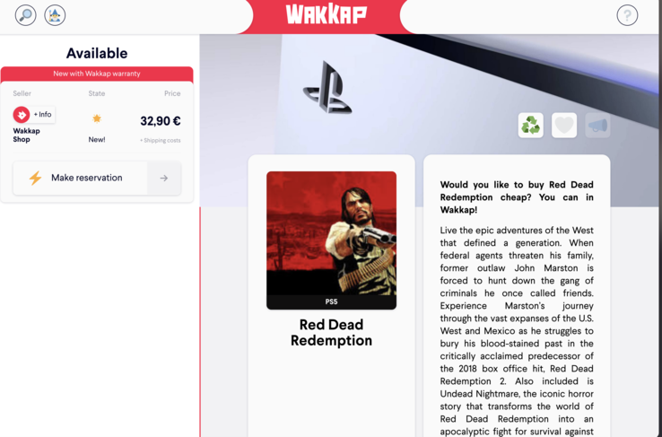A listagem do Wakkap, que mostra um preço de 32,90 euros.