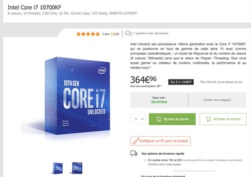 O Intel Core i7-10700KF custa 165 Euros (~$195) menos que o AMD Ryzen 5 5800X em www.materiel.net