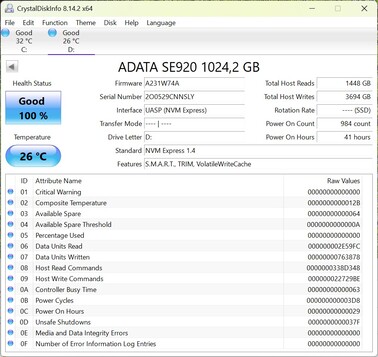 Verificação de desempenho com o ADATA SE920 via USB-C