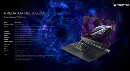 Acer Predator Helios 300 SpatialLabs Edition - Especificações. (Fonte de imagem: Acer)