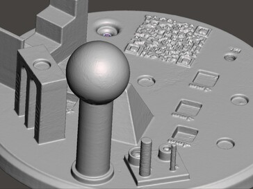 Alguns detalhes foram perdidos na digitalização 3D, como visto nas roscas dos cilindros menores