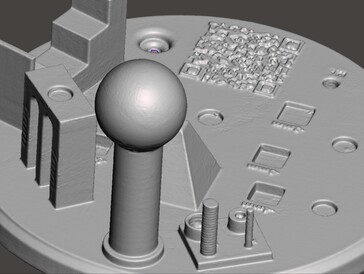 Alguns detalhes foram perdidos na digitalização 3D, como visto nas roscas dos cilindros menores