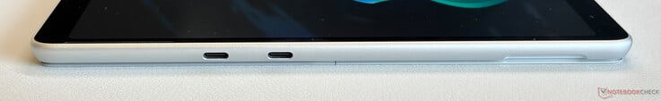 Lado esquerdo: 2 portas USB-C 4.0 (40 Gbps, DisplayPort 1.4a, Power Delivery)