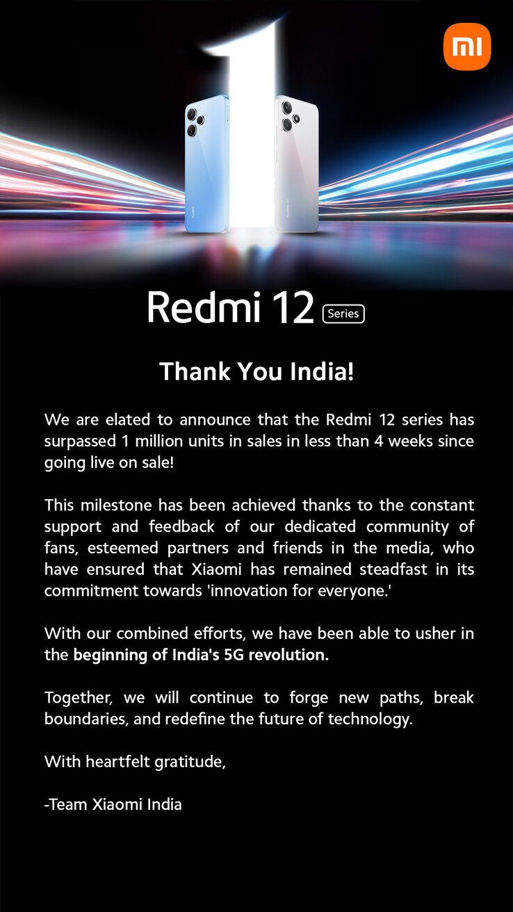 A Xiaomi envia uma nota de agradecimento por sua série Redmi 12. (Fonte: Xiaomi via X/Twitter)