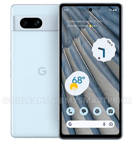 As imagens vazadas indicam caminhos de cores interessantes para o Pixel 7a. (Fonte da imagem: @OnLeaks &amp; MySmartPrice)