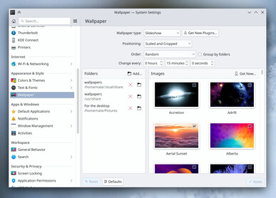 Selecionando o papel de parede nas configurações do sistema KDE (Fonte: Nate/KDE)