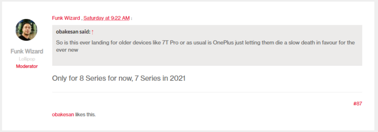A série OnePlus 7 está sendo deixada de fora no frio. (Fonte da imagem: Fóruns OnePlus)