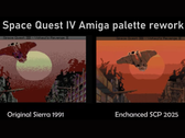 Uma captura de tela comparando as ofertas originais do Space Quest da Sierra com as portas aprimoradas do SCP 2025 graças a um retrabalho de paleta (fonte da imagem: annouk33)