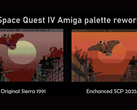 Uma captura de tela comparando as ofertas originais do Space Quest da Sierra com as portas aprimoradas do SCP 2025 graças a um retrabalho de paleta (fonte da imagem: annouk33)