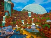 Uma imagem mostrando uma base no jogo The Planet Crafter, atualmente com 50% de desconto no Steam.