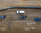 Teste de reboque Cybertruck vs Ford F-350 vs Rivian R1T (imagem: Tesla)
