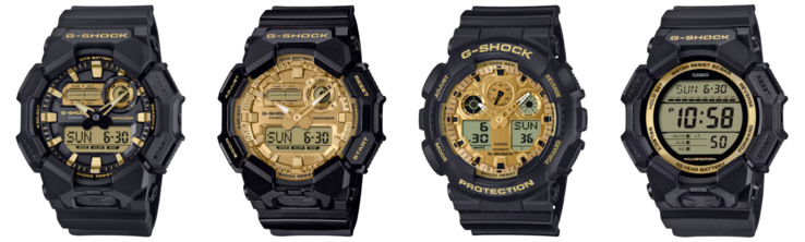 Da esquerda para a direita: GA010GB-1A9, GA010GGB-1A9, GA100GGB-1A9 e GD010GB-1A9. (Fonte da imagem: Casio)