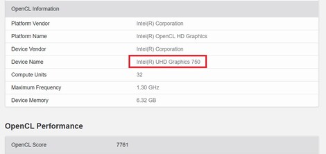 UHD Graphics 750. (Fonte de imagem: Geekbench)