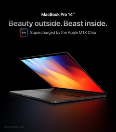 Conceito M1X MacBook Pro 14. (Fonte de imagem: @RendersbyIan)