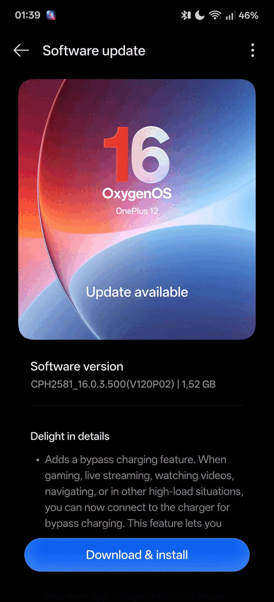 OxygenOS 16.0.3.500 OTA (Fonte da imagem: Comunidade OnePlus)