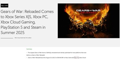 Anúncio de Gears of War: Reloaded no Xbox Wire (Fonte da imagem: Xbox Wire)