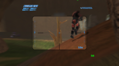 Multijogador online de Halo Combat Evolved rodando em um Anbernic RG35XX H em uma partida de Blood Gulch com 23 jogadores.