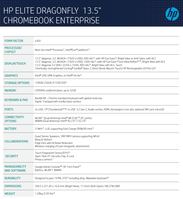 HP Elite Dragonfly Chromebook Enterprise - Especificações. (Fonte de imagem: HP)