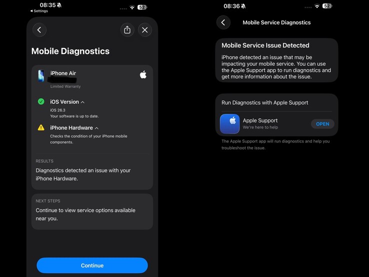 Capturas de tela compartilhadas por 'itstheskylion' mostrando problemas no serviço móvel.