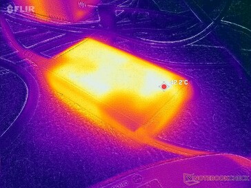 O adaptador CA atinge mais de 42 °C ao operar cargas exigentes