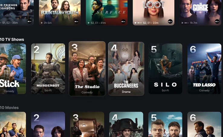 Apple o tvOS 26 apresenta programas e filmes com uma nova arte de pôster. (Fonte da imagem: Apple)