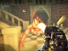 No Dreadtome, os jogadores recebem um dispositivo repulsor para empurrar os inimigos, uma arma de fogo básica e arenas de combate apertadas que os obrigam a usar ambos. Na foto, uma captura de tela do jogo. (Fonte da imagem: Steam)