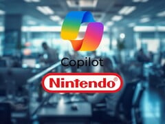 Imagem do Office com os logotipos do Microsoft Copilot e da Nintendo