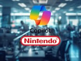 Imagem do Office com os logotipos do Microsoft Copilot e da Nintendo