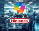 Imagem do Office com os logotipos do Microsoft Copilot e da Nintendo