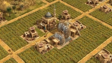 Uma imagem que mostra uma fazenda no jogo Anno 1404 - History Edition.