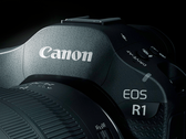 Um close da Canon EOS R1. 