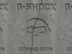 O clipe teaser (foto) mostra cimento rachado com os logotipos de ambas as marcas gravados na superfície, seguidos das palavras &quot;Coming Soon&quot; (Fonte da imagem: G-Shock UK)