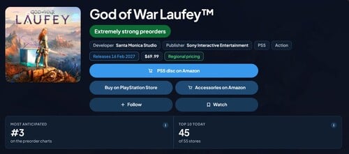 Ranking de pré-venda de God of War Laufey aparece na PlayStation Store