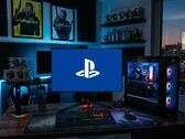 Logotipo do PlayStation visto em monitor de PC para jogos