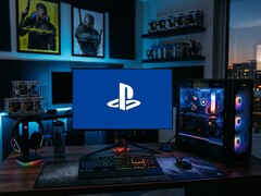 Logotipo do PlayStation visto em monitor de PC para jogos