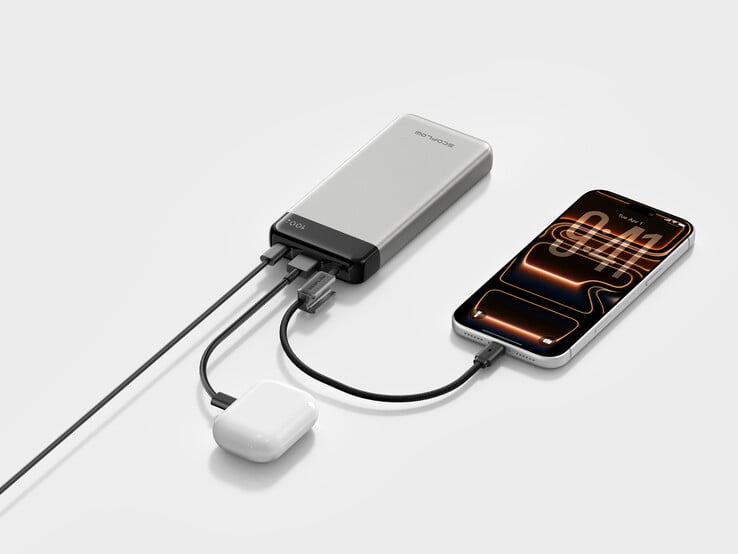 O banco de potência Rapid (20K, 45 W) tem um cabo USB-C integrado que também funciona como uma alça de transporte