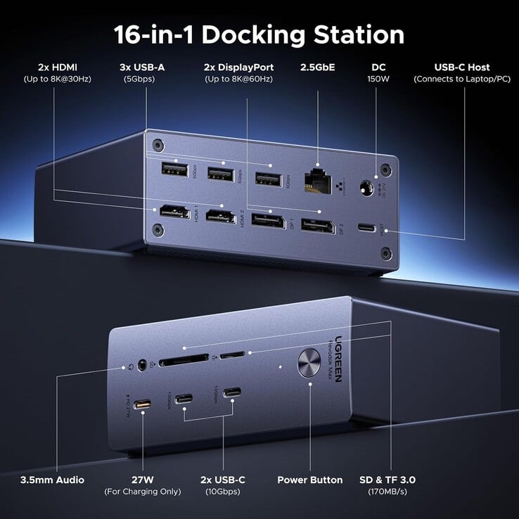 A Ugreen comercializa o produto como uma dock 16 em 1, mas ele possui 15 portas de conectividade